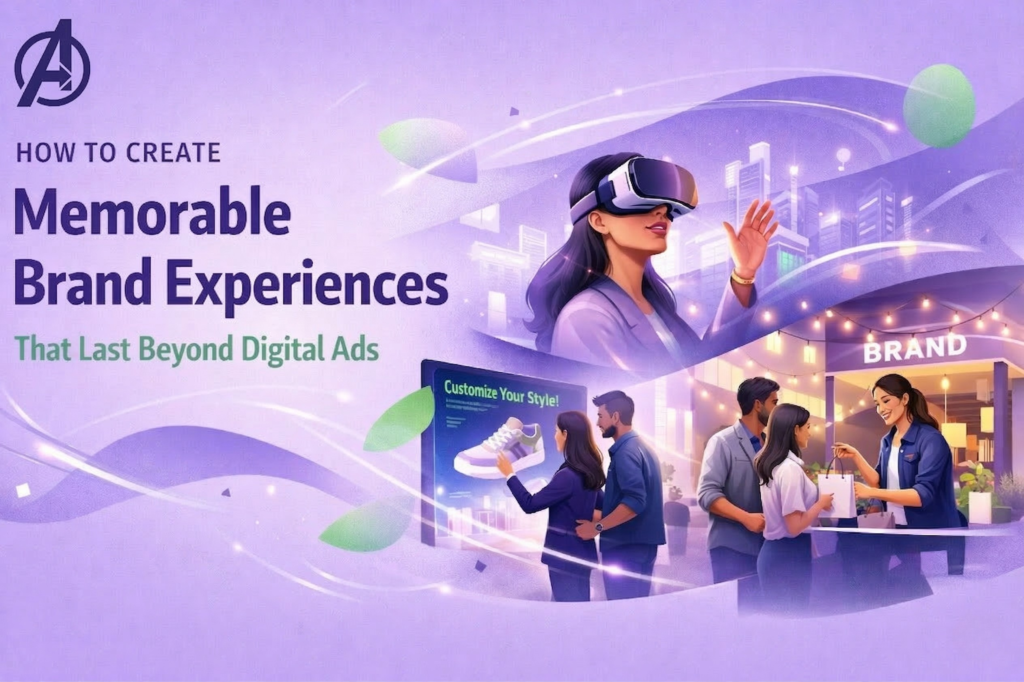 Brand experience concept showing emotional marketing, customer engagement, and multi-sensory branding beyond digital ads