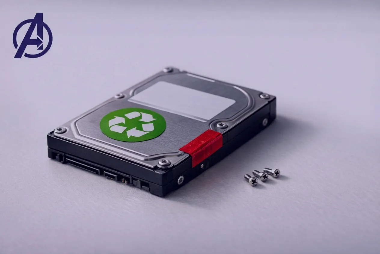 Illustration showing secure IT recycling process with data destruction and sustainable disposal